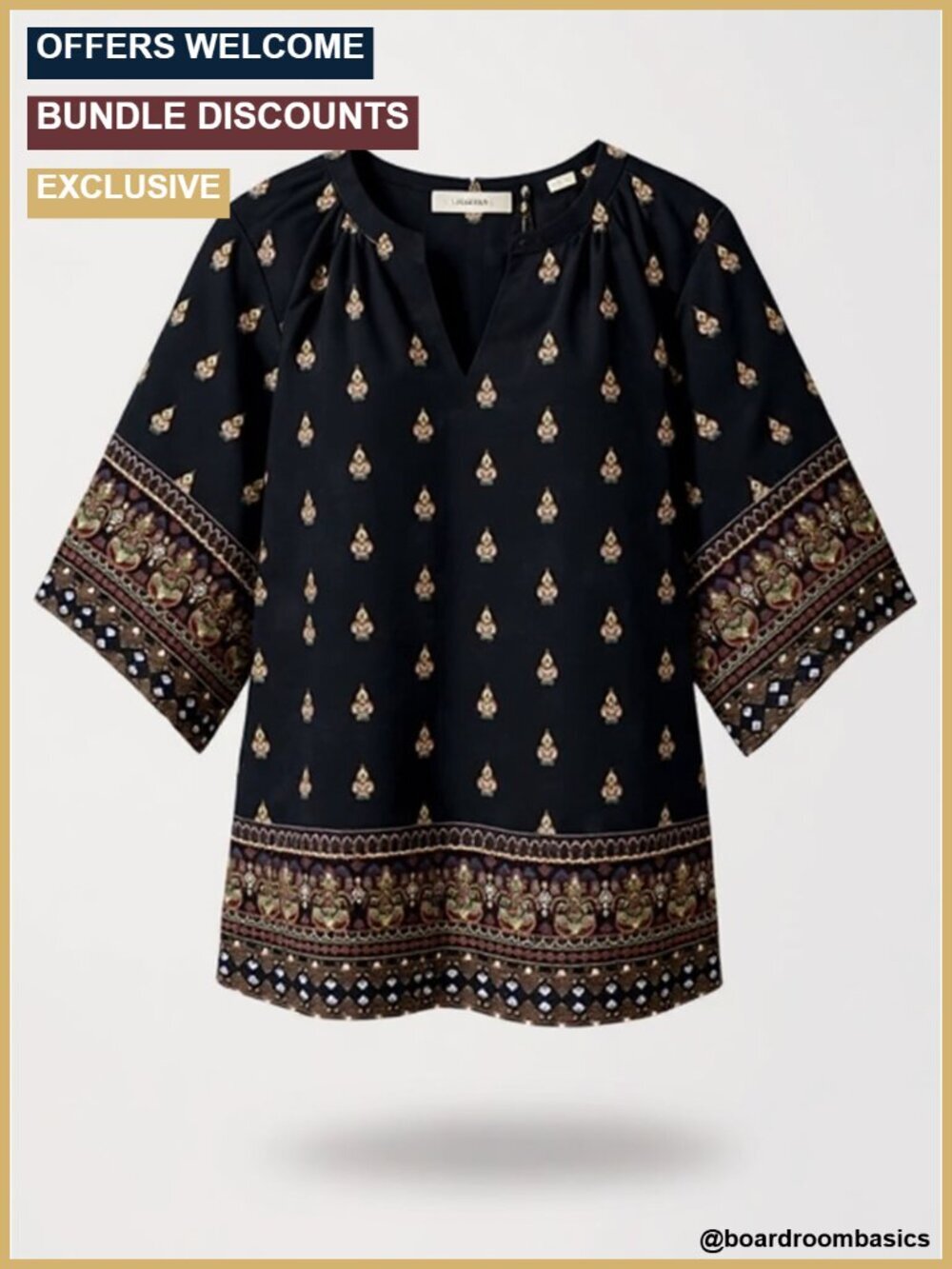 3/4 Sleeve V Neck Bohemian Blouse Tunic Top